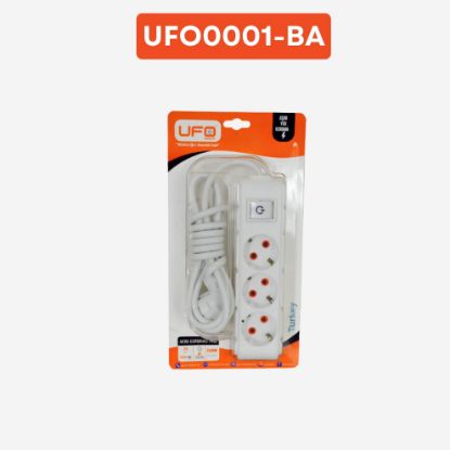 UFO 1,5 METRE AKIM KORUMALI ANAHTARLI BEYAZ 3LÜ GRUP PRIZ resmi