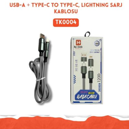USB-A + TYPE-C TO TYPE-C, LIGHTNING sarj kablosu resmi